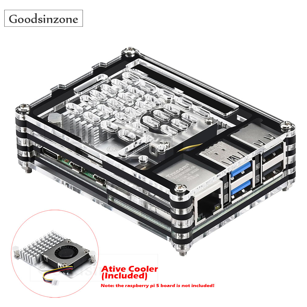 Raspberry Pi 5 8Gb Kit - Acryl Case Met Actieve Koelkoeler Ventilator